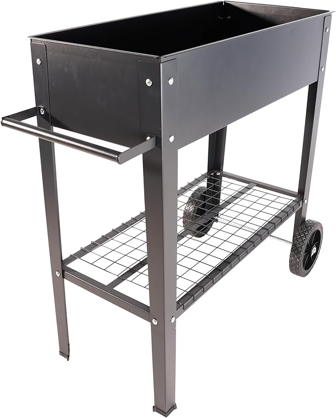 Mobile Metal Raised Garden Bed Cart with Legs Elevated Tall Planter Box with Wheels for Outdoor Indoors House Patio Backyard Vegetables Tomato DIY Herb Grow (Black)