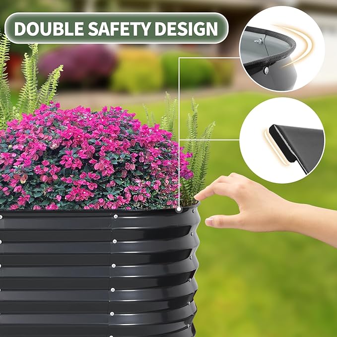 1MORE Galvanized Raised Garden Bed- Planter Garden Boxes Outdoor Raised Beds for Gardening 6x2x1.4ft Metal Garden Bed Kit for Vegetables Flower Planter Raised Bed with Protective Tape.Grey-2pcs