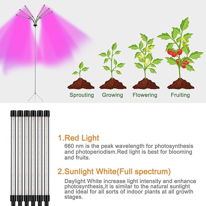 Grow Lights for Indoor Plants LED Grow Light Stand Red White Full Spectrum Plant Lamp with Adjustable Tripod Gooseneck Suitable for Flowers Vegetables (Type B)