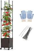 Giantex Raised Garden Bed Planter Box with Trellis 87 Tomato Planter for Climbing Vegetables Flowers Vine Plant Self-Watering Tomato Cage with Wheels for Garden Patio Outdoor &amp Indoor