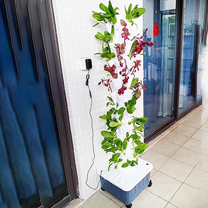 Tower Garden Growing SystemDIY Home Garden Balcony Vertical TowerSoilless Cultivation 4/8/10/12 Layerfor Gardening Lover(4 Layers Gray)