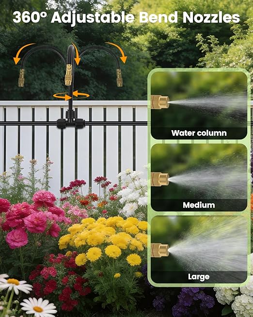 120FT Drip Irrigation System for Garden with 18 Nozzles –360° Adjustable Misting Nozzles Quick-Connect Design Ideal for Raised Beds Lawns Greenhouses &amp Outdoor Cooling