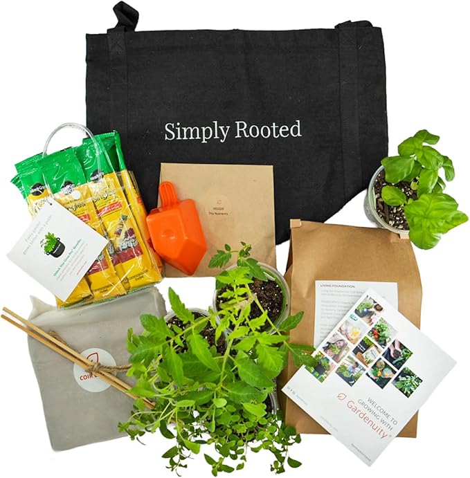 Gardenuity Simply Rooted Garden – Vegetable and Herb Garden Kit with Live Tomato or Pepper Plant Bonnie Plants Miracle-Gro Pour &amp Feed Plant Food &amp 5-Gallon Grow Bag