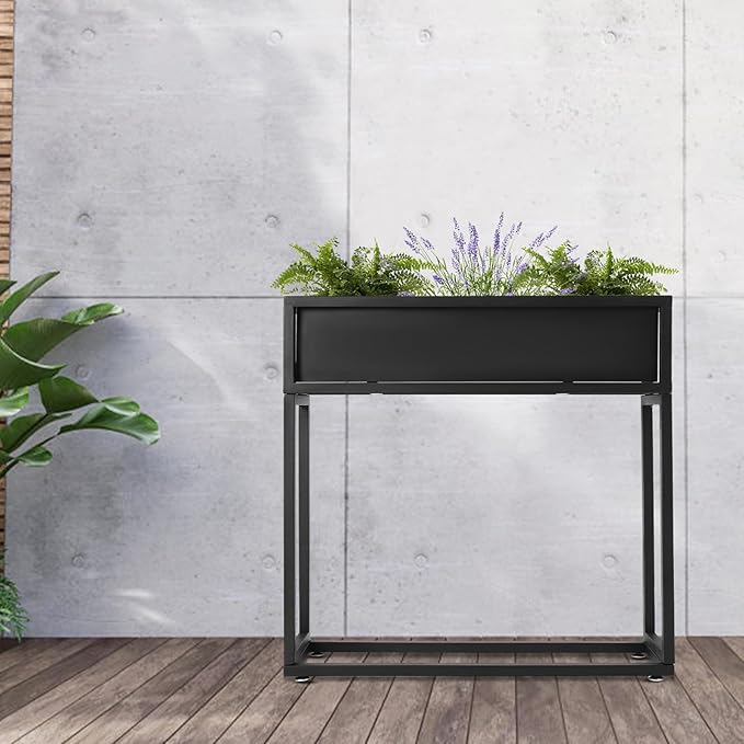 Raised Planter Box 28 Tall Metal Rectangular Planter Raised Garden Bed for Outdoor Carbon Steel Flower Box with Legs for Backyard Garden Porch