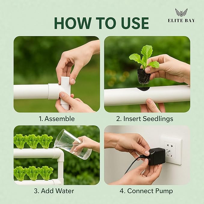 36-Pod Hydroponic Plant Growing System – PVC Vertical Soilless Indoor/Outdoor Garden Kit | White Tower with 36 Baskets Sponges AU/US Plug &amp Soft Tube | Ideal for Home Gardening