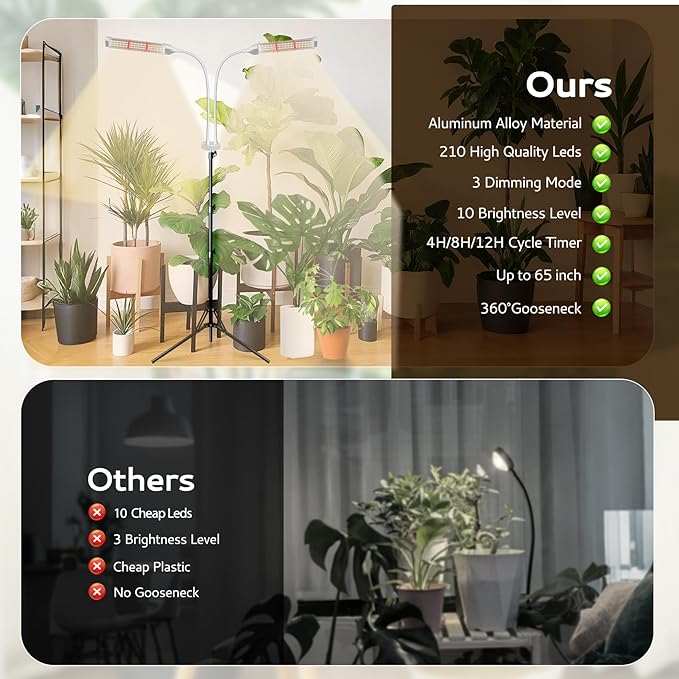 210 LED Grow Lights for Indoor Plants Full Spectrum LED Plant Light with Stand Adjustable Height Plant Grow Lights with Auto 4/8/13/H Timer for Indoor Tall Plants.