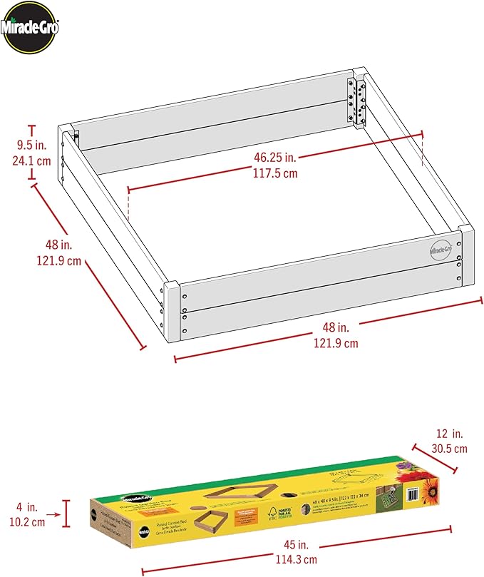 Miracle-GRO 4 x 4 Ft. Wooden Raised Garden Bed 12.8 Cu. Ft. Above Ground Garden with Powder-Coated Metal Brackets for Decks and Yards