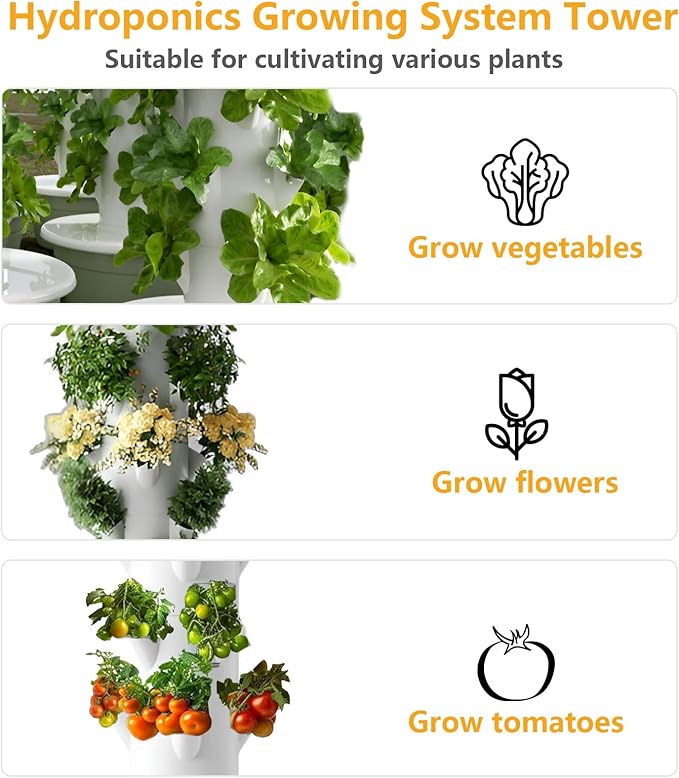 AIZYR Hydroponic Tower Vertical Planter Tower with Hydrating Pump Hydroponics Growing System Kit Gardening Planter for Strawberries Flowers Vegetables5 Layer