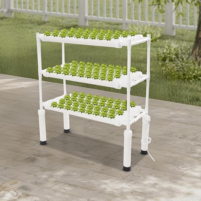 Hydroponic Growing System 108 Plant Sites 3 Tier Soilless Cultivation Rack with Automatic Timer for Indoor and Outdoor Cultivation of Leafy Vegetables