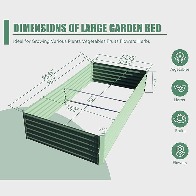 Galvanized Raised Garden Bed 8x4x1.5FT Tall Galvanized Planter Raised Garden Boxes Outdoor Large Steel Planter Box for Flowers Vegetables Herbs Green