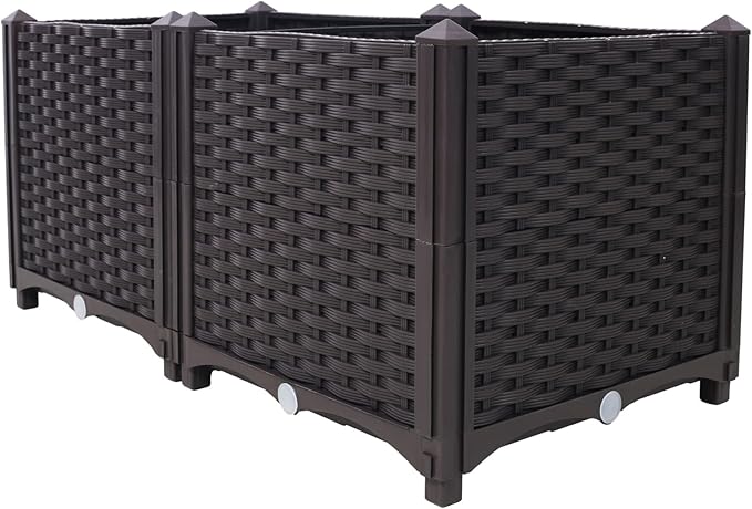 Donext Brown Modern Planter Box OutdoorsExtra Deep Raised Garden Bed Balcony Planters with Drainage Layer Outdoor Flower Vegetable Pot(31.5 L X 15.7 D X 14.7 H)