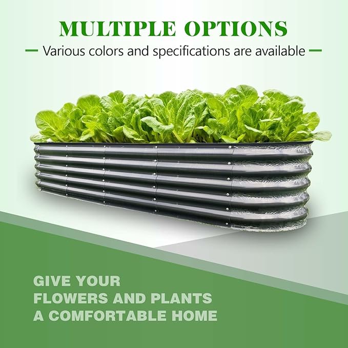 GrowHaus 8x2x1.4FT Galvanized Raised Garden Bed Planter Boxes Outdoor Large Metal Garden Beds for Planting Vegetables Flowers Herbs Dark Gray