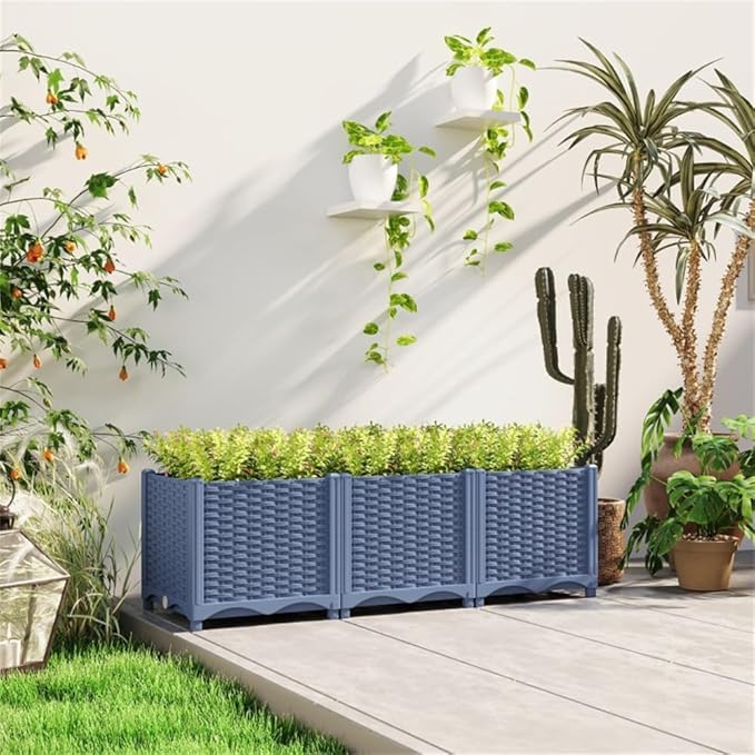 47.2 Inch Plastic Raised Garden Bed Planter for Vegetables Herbs Flowers – Lightweight Durable PP Planter with Drainage Holes Indoor Outdoor Use