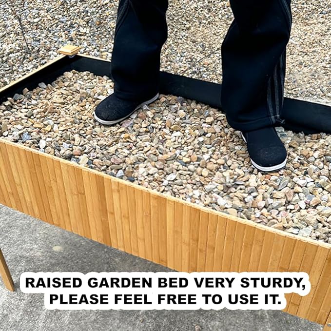 Raised Garden Bed 48x25x30 Inch Raised Bed Elevated Bamboo Planter Box with Legs Standing Growing Bed for Growing Fresh Herbs Vegetables Succulents Flowers
