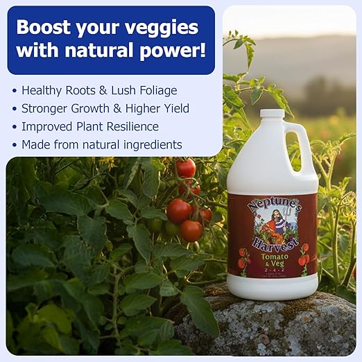 Neptune’s Harvest Organic Tomato &amp Vegetable Plant Fertilizer (2-4-2) - Liquid Plant Food w/Fresh Fish Seaweed Molasses Yucca Extract &amp Humic Acids - for Vegetable Garden (Gallon)