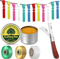 Grafting Kit 8 Oz Grafting Wax 2-5/8 Curved Straight Blades Garden Knife 3 Tape 12 Plant Labels for Successful Floral Fruit Tree