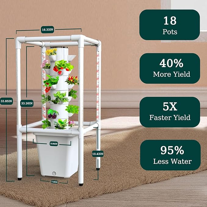 Garden Hydroponic Growing 30 Pods Hydroponics Tower Vertical Garden Planter with LED Grow Light Indoor Smart Garden Kit Aeroponics Growing Kit