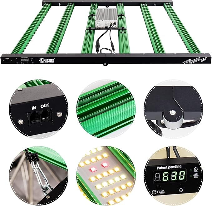 Lucius 630W LED Grow Light with LED DisplayLM281B Diodes Full Spectrum Grow Lamp for Indoor Plants 1827 μmol/s 2.9μmol/J Coverage Dimmable 0–100% Ideal for Greenhouse Grow Tents100-277V