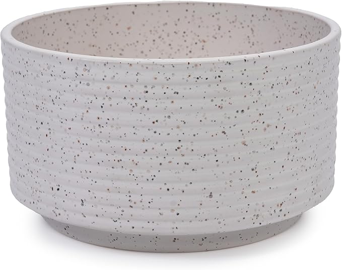 Handmade Ceramic Planter Set of 2 11 8 Diameter White with Vertical Ridges for Aquatic Plants IndoorOutdoor Shelf Table Use Breathable Non Porous Clay
