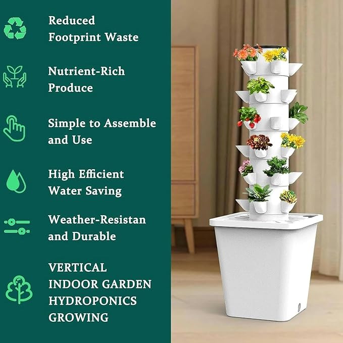 4/5/6 Floors - Hydroponic Culture for Garden with Hydroponic Tower Hydroponic Tower for Plants - with Hydration Herbal Timer Fruits Vegetables Whi
