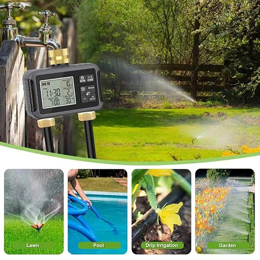 120FT Drip Irrigation System with Smart Water Timer – Automatic Garden Watering Kit with Dual Metal Tube Brass Connectors 360° Adjustable Nozzles &amp Bendable Tubing for Garden Greenhouse &amp La
