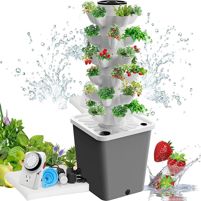 20 Pods Hydroponics Tower Garden Hydroponic Growing Aeroponics Growing Kit for Fruits and Vegetables with Hydrating Pump Adapter Net P