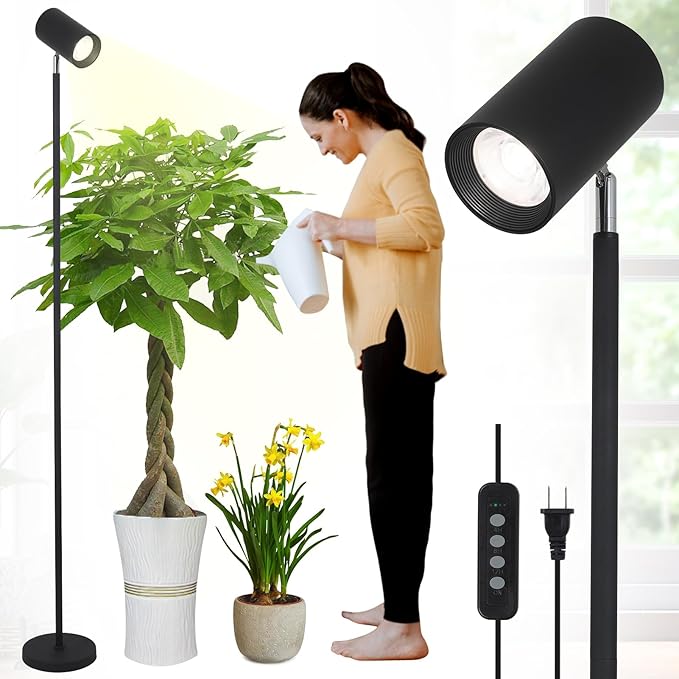 HMVPL Grow Lights Stand for Indoor Plants Full Spectrum Tall Plant Light for Indoor Growing with 20W COB Plant Light Bulb4/8/12H Timer Led Growth Floor Lamp for Large Plant Seedling(6 Level Height)