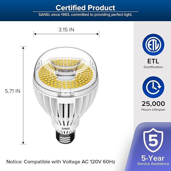 SANSI 350W Equivalent A21 LED Light Bulbs 5500 Lumens 5000K Daylight Light Bulbs Non-Dimmable E26 Bulb w/Ceramic Technology 22.5 Years Lifetime 36W Power Energy Saving LED Bulb for Home Workspace