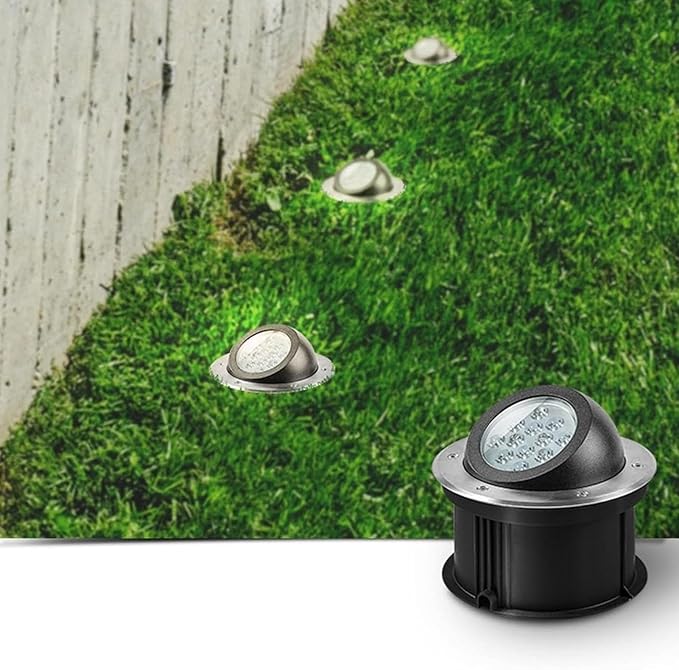 LED Beam Spotlight IP67 Waterproof Adjustable Outdoor Landscape Ground Light Recessed Stainless Steel Round Garden Lamp (Green 18W/24V Yellow 18W/24V)