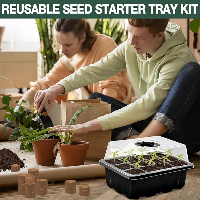 ZeeDix 10 Set Seed Starter Tray Kits 10 Pack Seed Trays with 120 Pack Coco Coir Pellets Adjustable Humidity Germination Tray with Dome Lids for Indoor Plants Mini Greenhouse for Vegetables Garden