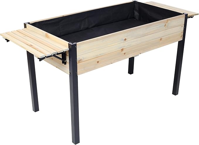Donext Horticulture Raised Garden Bed Metal Leg Wood Planter Boxes with Folding Storage Shelf Metal Leg Wood Planter Boxes with Folding Storage Shelf Natural