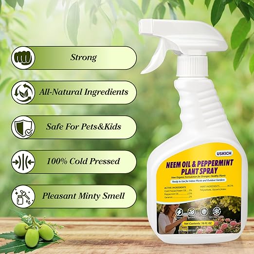 2 Pack Neem Oil &amp Peppermint Plant Spray – Natural Leaf Shine with Natural Essential Oils for Indoor &amp Outdoor UseSimple Ready-to-Use Plant Spray for Gardens Houseplants- 32oz