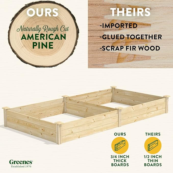 Greenes Fence Original Pine Raised Garden Bed 4' x 8' x 10.5 - Made in USA with American Pine