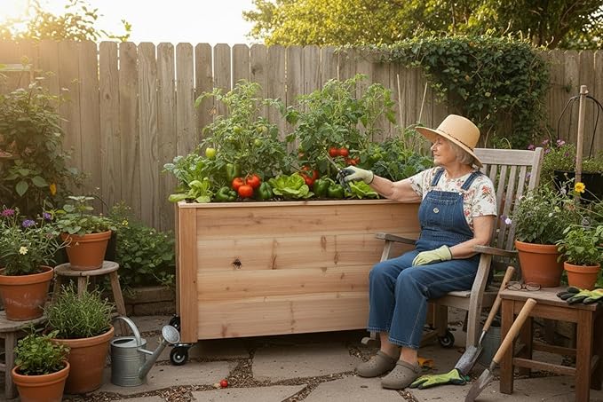 Tall Cedar Planter Box with Locking Wheels – Mobile Raised Garden Bed for Patio Balcony &amp Business Entrances – Wooden Planter with Brakes for Flowers Herb &amp Vegetable Plants (46)