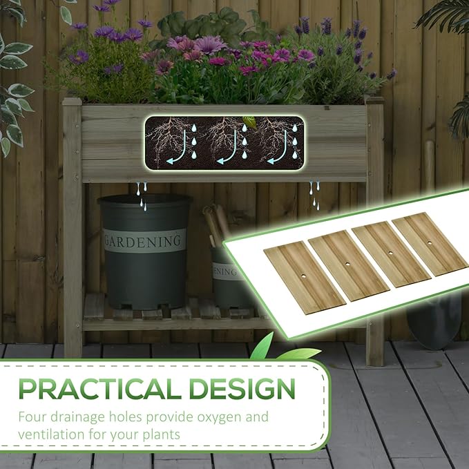 36 X 20 X 30 Raised Garden Bed Elevated Wood Planter Box with Legs and Spacious Storage Shelf for Growing Vegetables Herbs and Flowers