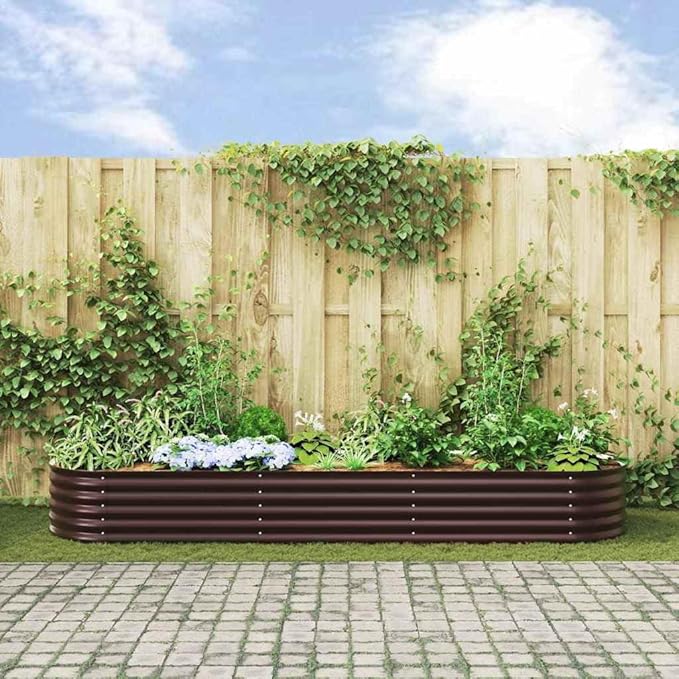Steel Planter Raised Bed Metal Flower Box Planter Raised Beds Outdoor Garden for Planting Fruit 126x31.5x17.3 Brown -750