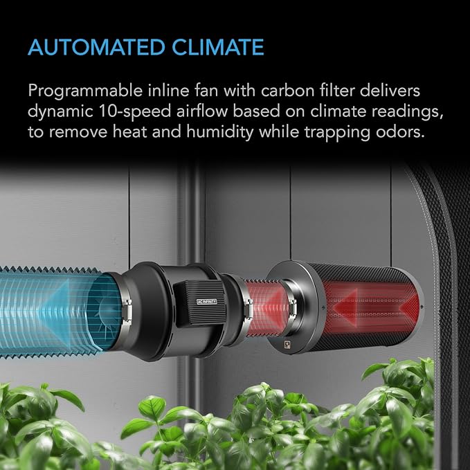 AC Infinity Advance Grow System 4x4 4-Plant Kit WiFi-Integrated Grow Tent Kit Automate Ventilation Circulation Schedule Full Spectrum Samsung LM301H LED Grow Light 2000D Mylar Tent
