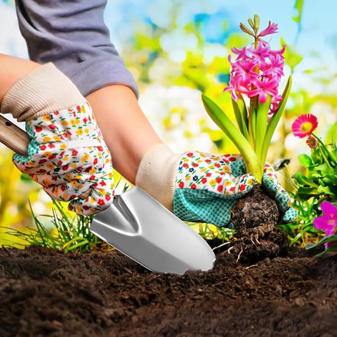 Gardening Tool Set Ash Wood Handles and 430 Stainless Steel 5pcs Garden Trowel Kit for Adults Outdoor Hand Tools for Digging and Planting in Yard and Garden