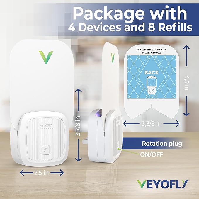 VEYOFLY Fly Trap Indoor Fruit Fly Traps for Indoors (4 Device + 8 Refills) Gnat Traps for House Indoor Fly Catcher Indoor Plug in Light Flying Insect Trap Bug Light Killer Fly Trap