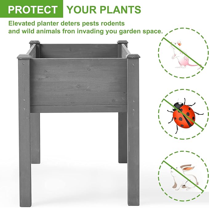 Raised Garden Beds Outdoor with Legs for Gardening 48 Wooden Raised Elevated Planter Garden Box Stand with Liner Standing Growing Bed for Patio Balcony 380lbs Capacity Grey