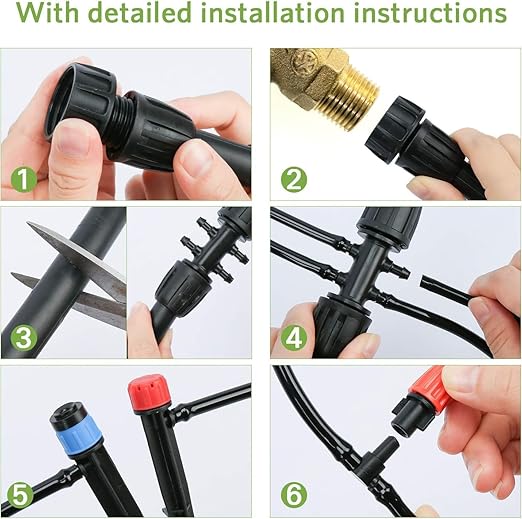 240FT Drip Irrigation System Kit Garden Watering System with 1/2 Inch Hose 1/4 Inch Distribution Tubing Nozzle Emitters and Accessories Adjustable Irrigation System for Greenhouse Yard Lawn