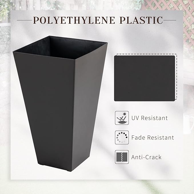Set of 3 Tall with Drainage Hole 28 Outdoor Flower Pots Indoor for Porch Patio and Deck Brown