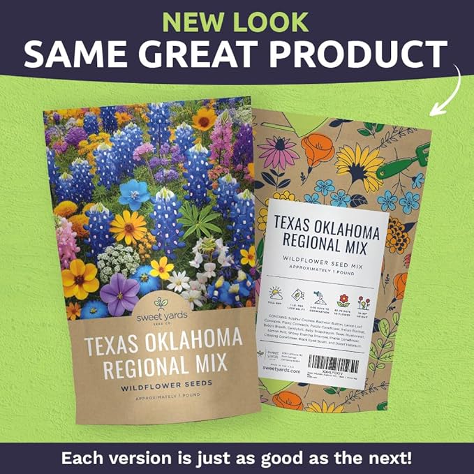Texas Oklahoma Regional Mix Seeds for Planting - Bulk 1 Pound Bag - Over 240000 Native Seeds - Open Pollinated and Non GMO