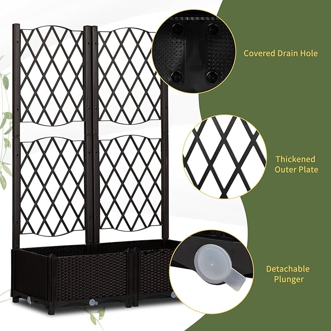 48 Outdoor Garden Flower Standing Planter BoxPlastic Planter Raised Garden Trellis BedIndoor Outdoor Flower BedVertical Pot Standwith Drainage Holesfor Patio Porch Yard Balcony (Brown)
