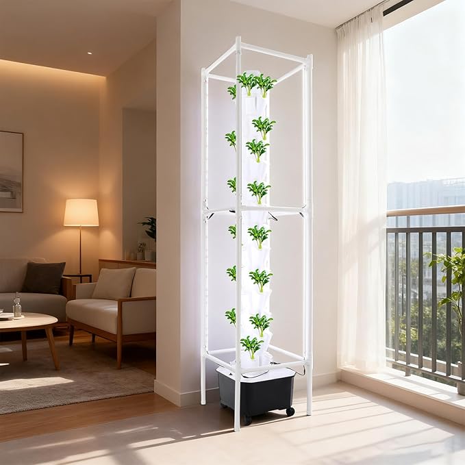 Hydroponics Growing System Kit70 Pods Vertical Indoor Garden with LED Grow Light Indoor Herb Garden with Wheels Plant Germination Kit for Vegetable Fruit (14 Layer 70 Holes)