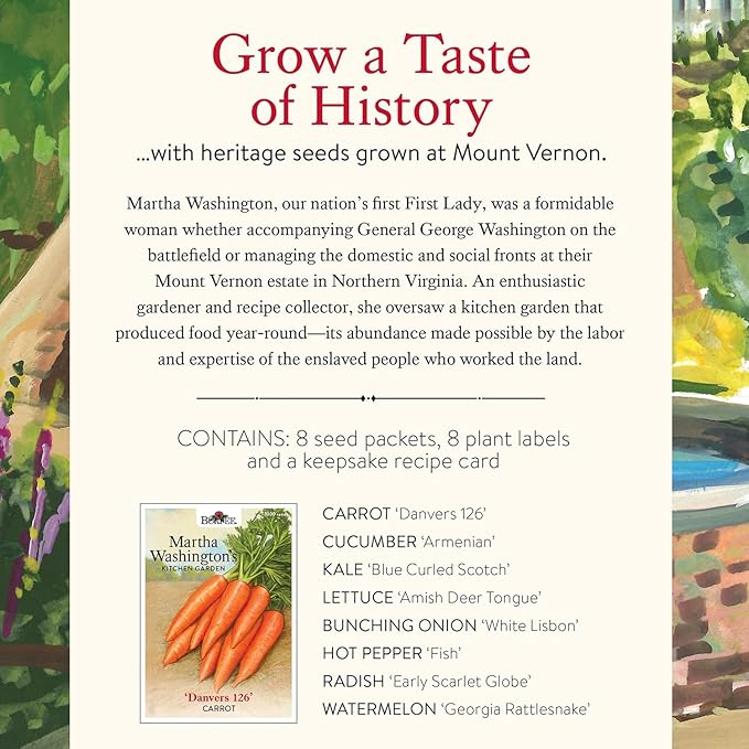 Burpee 'Martha Washington’s Kitchen Garden' Seed Collection – 8 Historic Heirloom Vegetables Grown at Mount Vernon with Plant Labels &amp Keepsake Recipe Card
