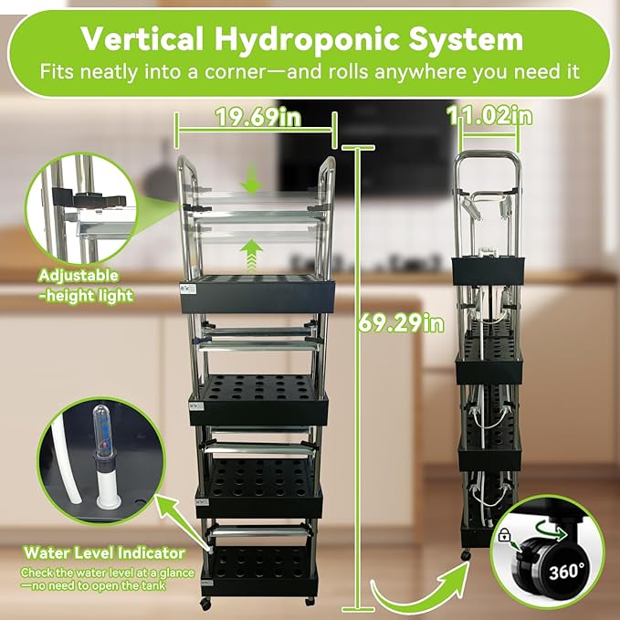 Compact 4-Tier Hydroponics Growing System Kit 80 Pods Vertical Indoor Garden with Full-Spectrum LED Grow Light Auto-Circulating Water Pump 25.5L Indoor System for Herbs &amp Microgreens