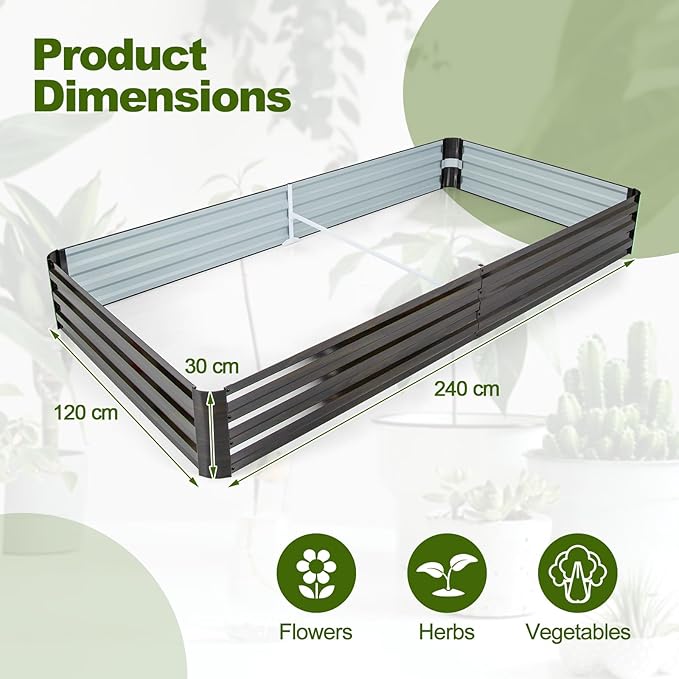 S AFSTAR 8 x 4 x 1 ft Metal Raised Garden Bed Above Ground Garden Bed with Open-Ended Base Reinforced Bracket Large Outdoor Planter Box Rectangular Raise Garden Beds Veggies Flower Herb Fruit (1)