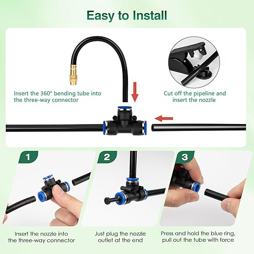 39FT Garden Mister System Automatic Garden Watering System with 360-degree Bending Dropper Atomizing Copper Nozzle Drip Irrigation System for Garden Greenhouse Yard Lawn Plant (12 Spray Nozzles)