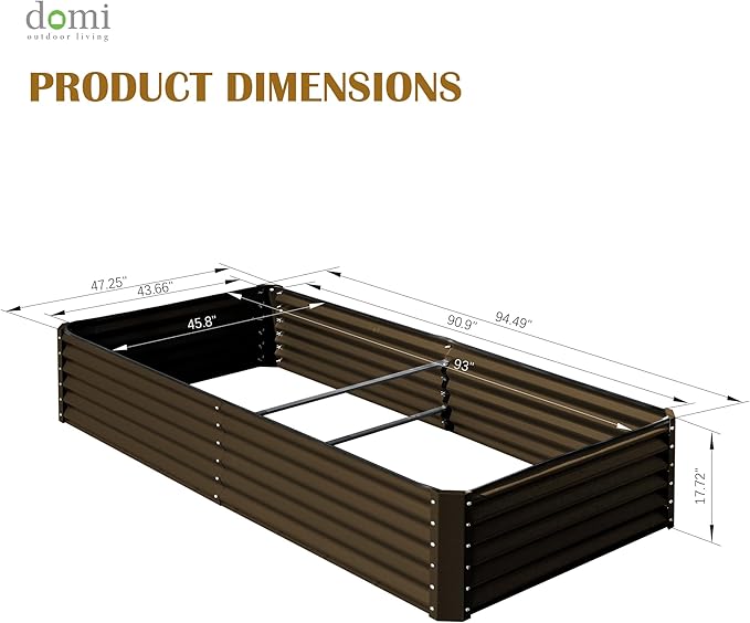 Domi 8x4x1.5ft Metal Raised Garden Beds Outdoor Thickened Galvanized Steel Deep Root Planter Box with Stabilizing Bars &amp Rubber Edging for Vegetables Flowers Herbs - Brown